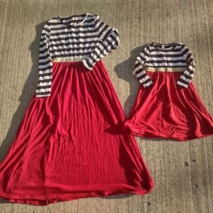 Mommy (Small) and Me (2-4 Years) Matching Dresses Black And White With Red Skirt